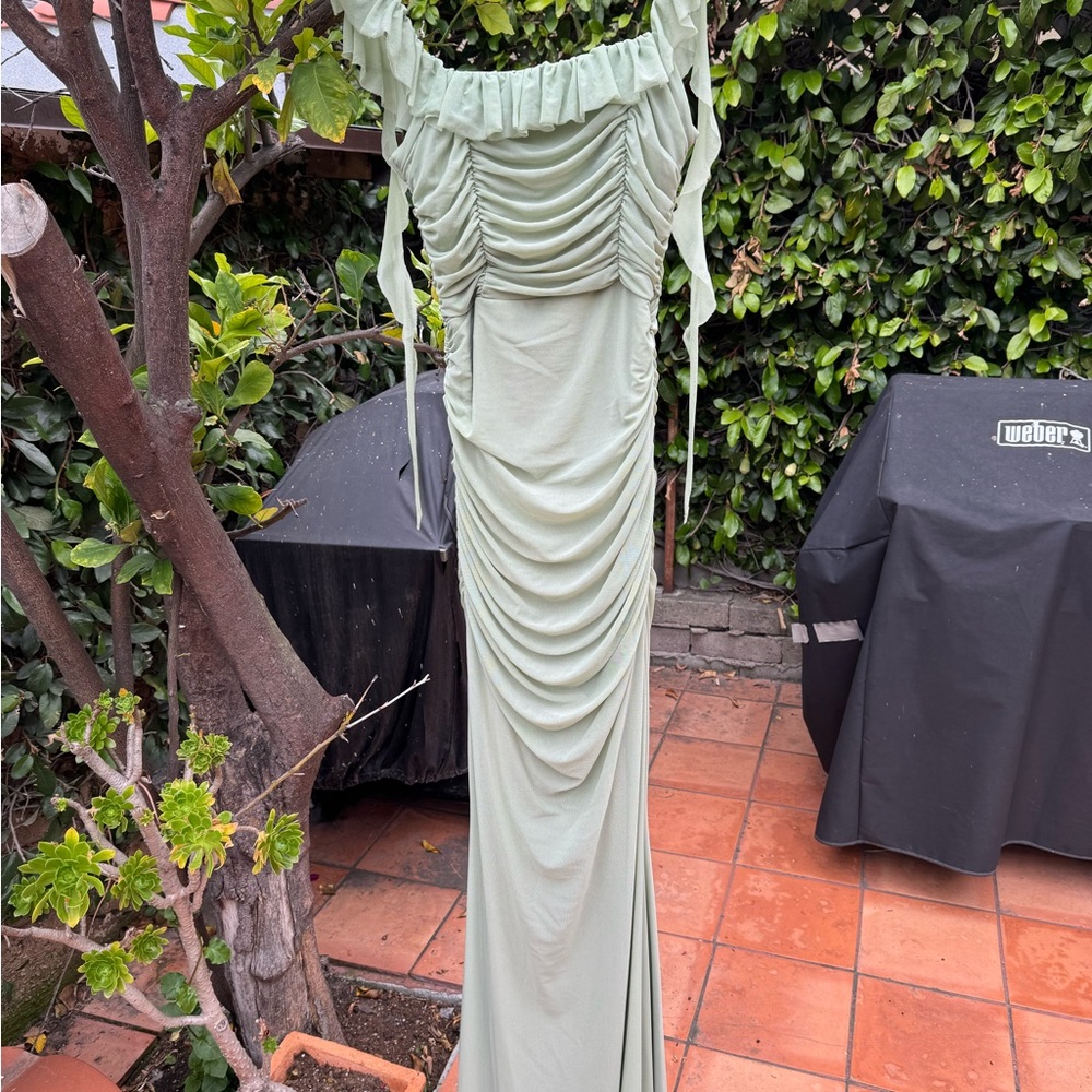 Windsor Green Ruched Off-the-Shoulder Gown